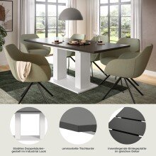 Kulissen-Esstisch >Motion< ausziehbar 190cm, Grau / Weiß - 150/190x76x90cm (BxHxT)