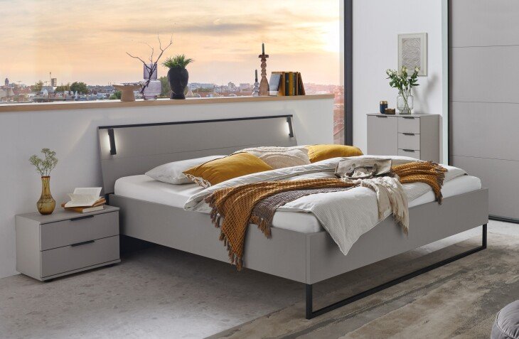 Bettanlage >Tilburg< (4tlg. ) Bett 168x92x210, Nachtkommoden, Kommode, Saharagrau/Grafit