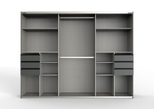 Schlafzimmer-Set >Tilburg< (5tlg.) Bett 188x92x210cm, Schrank, Kommoden, Saharagrau / Grafit