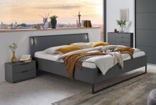 Schlafzimmer-Set >Tilburg< (5tlg.) Bett 188x92x210cm, Schrank, 2 Nachtkommoden, Sideboard, Grafit
