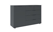 Schlafzimmer-Set >Tilburg< (5tlg.) Bett 188x92x210cm, Schrank, 2 Nachtkommoden, Sideboard, Grafit