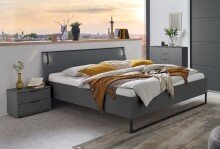 Schlafzimmer-Set >Tilburg< (5tlg.) Bett 188x92x210cm, Schrank, 2 Nachtkommoden, Sideboard, Grafit