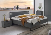 Schlafzimmer-Set >Tilburg< (5tlg.) Bett 188x92x210cm, Schrank, 2 Nachtkommoden, Kommode, Grafit