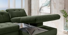Polsterecke >Devland< Schlaffunktion, Stauraum, Cord moosgrün - 273x105x189cm (BxHxT)