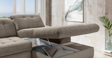 Polsterecke >Devland< Schlaffunktion, Stauraum, Cord grau-braun - 273x105x189cm (BxHxT)