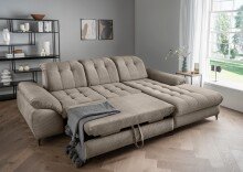 Polsterecke >Devland< Schlaffunktion, Stauraum, Cord grau-braun - 273x105x189cm (BxHxT)