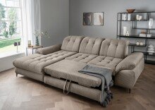 Polsterecke >Devland< Schlaffunktion, Stauraum, Cord grau-braun - 273x105x189cm (BxHxT)