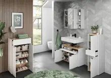 Badezimmerspiegelschrank >2754< 3 Spiegeltüren, Türdämpfung, Weiß - 76x71x23cm (BxHxT)