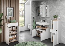 Badezimmerspiegelschrank >2754< 3 Spiegeltüren, Türdämpfung, Weiß - 76x71x23cm (BxHxT)