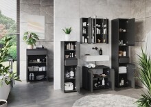 Badezimmerspiegelschrank >2754< 3 Spiegeltüren, LED-Beleuchtung, Graphit - 76x71x23cm (BxHxT)