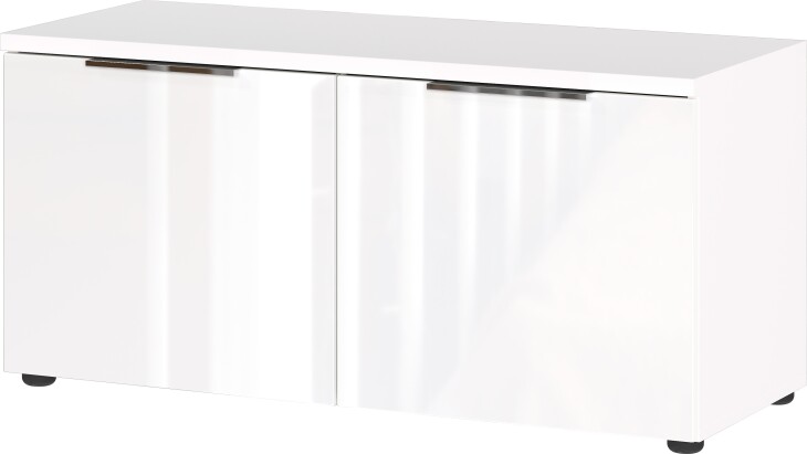 Schuhbank >GW-GENOVA< 4 Böden, 2 Türen, Glas / Weiß - 97x47x40cm (BxHxT)
