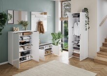 Schuhbank >GW-GENOVA< 4 Böden, 2 Türen, Glas / Weiß - 97x47x40cm (BxHxT)