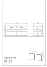 Schuhbank >GW-GENOVA< 4 Böden, 2 Türen, Glas / Weiß - 97x47x40cm (BxHxT)