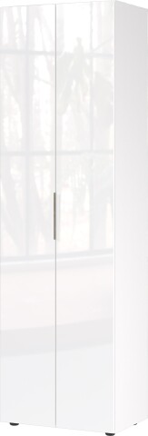 Garderobenschrank >GW-GENOVA< 5 Böden, Kleiderstange, Glas / Weiß - 59x197x40cm (BxHxT)
