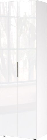 Garderobenschrank >GW-GENOVA< 5 Böden, Kleiderstange, Glas / Weiß - 59x197x40cm (BxHxT)