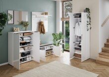 Garderobenschrank >GW-GENOVA< 5 Böden, Kleiderstange, Glas / Weiß - 59x197x40cm (BxHxT)