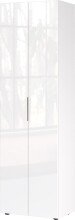 Garderobenschrank >GW-GENOVA< 5 Böden, Kleiderstange, Glas / Weiß - 59x197x40cm (BxHxT)