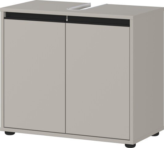 Waschbeckenunterschrank >GW-LEMONT< Siphonaussparung, 2 Türen, Türdämpfung, Steingrau - 63x55x34cm (BxHxT)