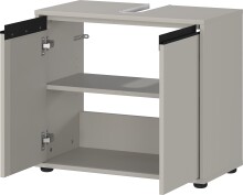 Waschbeckenunterschrank >GW-LEMONT< Siphonaussparung, 2 Türen, Türdämpfung, Steingrau - 63x55x34cm (BxHxT)