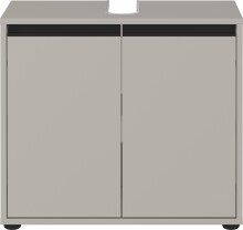 Waschbeckenunterschrank >GW-LEMONT< Siphonaussparung, 2 Türen, Türdämpfung, Steingrau - 63x55x34cm (BxHxT)
