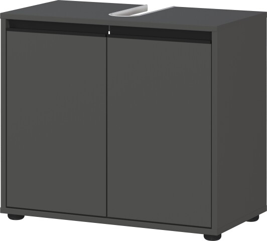 Waschbeckenunterschrank >GW-LEMONT< Siphonaussparung, 2 Türen, Türdämpfung, Graphit - 63x55x34cm (BxHxT)