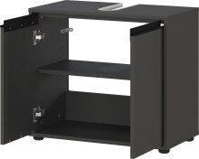 Waschbeckenunterschrank >GW-LEMONT< Siphonaussparung, 2 Türen, Türdämpfung, Graphit - 63x55x34cm (BxHxT)