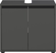 Waschbeckenunterschrank >GW-LEMONT< Siphonaussparung, 2 Türen, Türdämpfung, Graphit - 63x55x34cm (BxHxT)