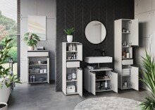 Seitenschrank >GW-LEMONT< 2 Türen, 1 Schublade, Dämpfung, Steingrau - 33x121x34cm (BxHxT)