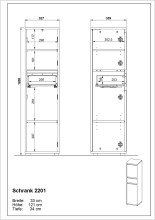 Seitenschrank >GW-LEMONT< 2 Türen, 1 Schublade, Dämpfung, Graphit - 33x121x34cm (BxHxT)
