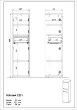 Seitenschrank >GW-LEMONT< 2 Türen, 1 Schublade, Dämpfung, Graphit - 33x121x34cm (BxHxT)