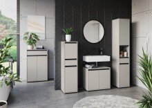 Badkommode >GW-LEMONT< Türen & Schublade mit Soft-Close, Steingrau - 63x98x34cm (BxHxT)