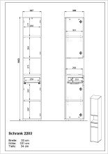Hochschrank >GW-LEMONT< Türen und Schublade mit Dämpfung, Steingrau - 33x181x34cm (BxHxT)