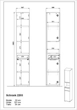 Hochschrank >GW-LEMONT< Türen und Schublade mit Dämpfung, Graphit - 33x181x34cm (BxHxT)