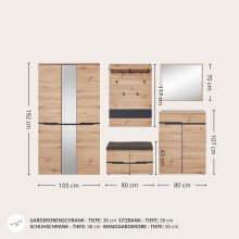 Garderoben-Set >Memphis< (3-teilig) Artisan Eiche Dekor / Graphit - 185x192x38 (BxHxT)