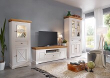 Wohnwand >WZ-0133< (3-teilig) weiss / eichefarbig -...