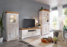 Wohnwand >WZ-0133< (3-teilig) weiss / eichefarbig - 377x214x42 (BxHxT)