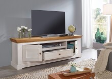 Wohnwand >WZ-0133< (2-teilig) weiss / eichefarbig - 268x177x42 (BxHxT)