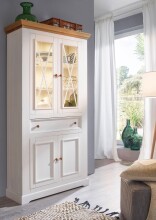Wohnwand >WZ-0133< (2-teilig) weiss / eichefarbig - 298x214x42 (BxHxT)