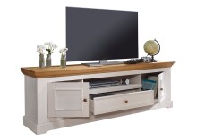 Wohnwand >WZ-0133< (2-teilig) weiss / eichefarbig - 298x214x42 (BxHxT)