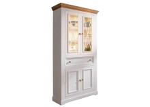 Wohnwand >WZ-0133< (2-teilig) weiss / eichefarbig - 298x214x42 (BxHxT)