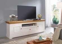 Wohnwand >WZ-0133< (2-teilig) weiss / eichefarbig - 298x214x42 (BxHxT)