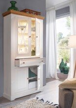 Wohnwand >WZ-0133< (2-teilig) weiss / eichefarbig - 298x214x42 (BxHxT)