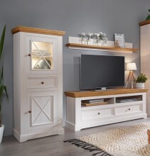 Wohnwand >WZ-0133< (3-teilig) weiss / eichefarbig -...