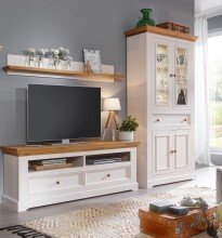 Wohnwand >WZ-0133< (3-teilig) weiss / eichefarbig -...
