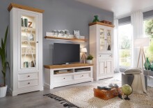 Wohnwand >WZ-0133< (4-teilig) weiss /  eichefarbig...