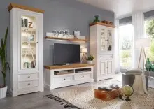 Wohnwand >WZ-0133< (4-teilig) weiss /  eichefarbig...