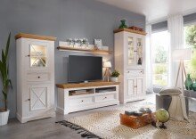 Wohnwand >WZ-0133< (4-teilig) weiss / eichefarbig -...