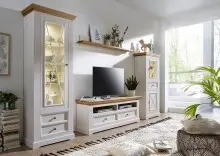 Wohnwand >WZ-0133< (4-teilig) weiss / eichefarbig -...