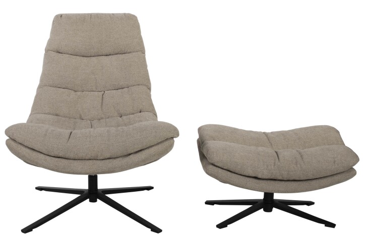 Relaxsessel >Porto< (2-teilig) inkl. Hocker, drehbar, sandfarbig - 83x100x92cm (BxHxT)