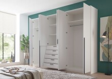 Drehtürenschrank >Arnis< 6 Türen, 5 Schubladen, Weiß - 270x210x52cm (BxHxT)